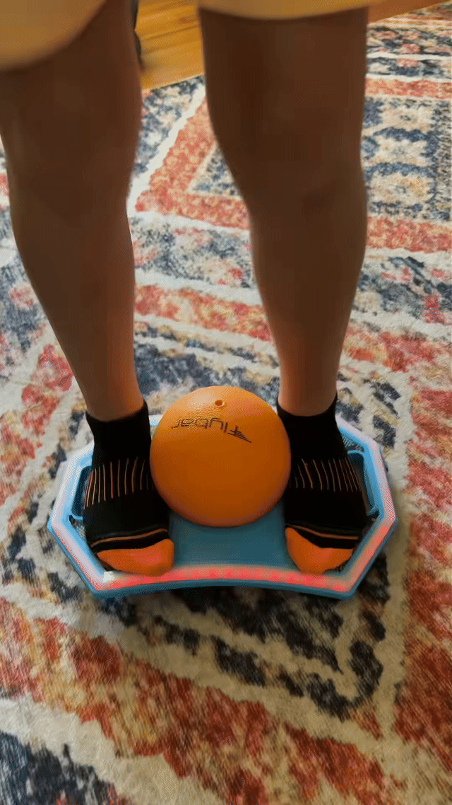 Close-up of balancing and bouncing on the JumpOrb board